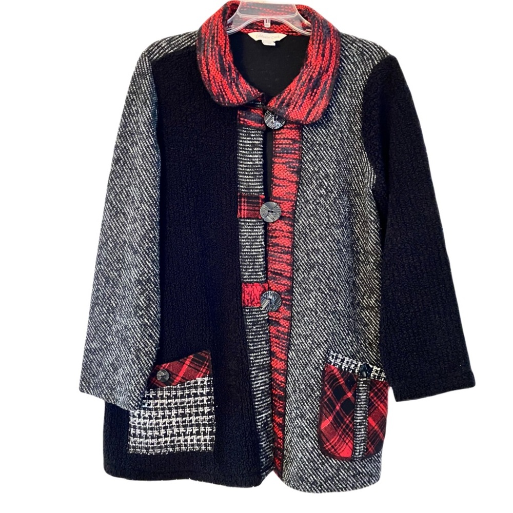 Coldwater Creek Sweater/Jacket/Cardigan, Sz. MP, Multi-Media, Red/Black